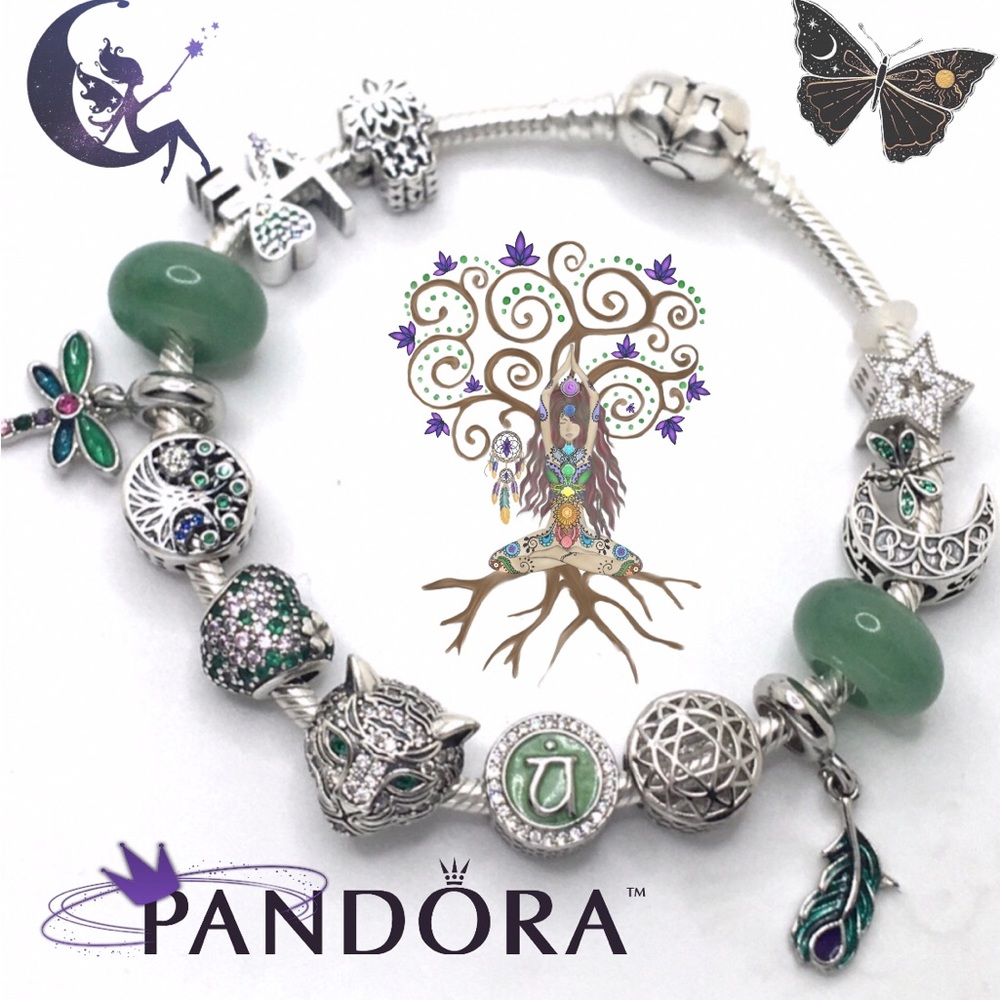 Authentic PANDORA Bracelet with Mix 925 Charms ‘Chakra Heart of a Panther’